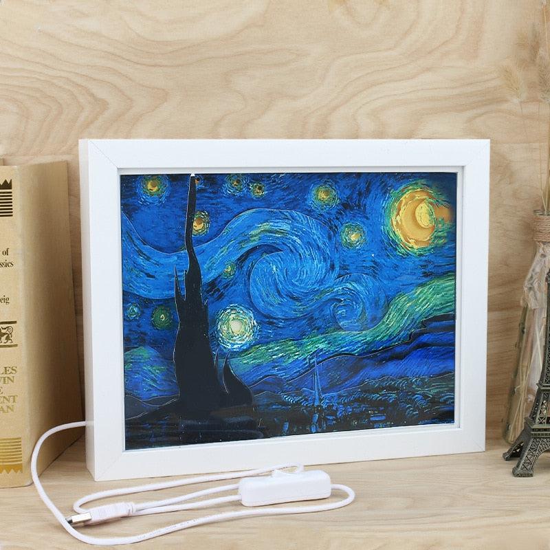 Starry Night Lamp LED Light | Bedside Van Gogh Veilleuse Enfant | USB Nightlamp for Home Decor & Room Lighting